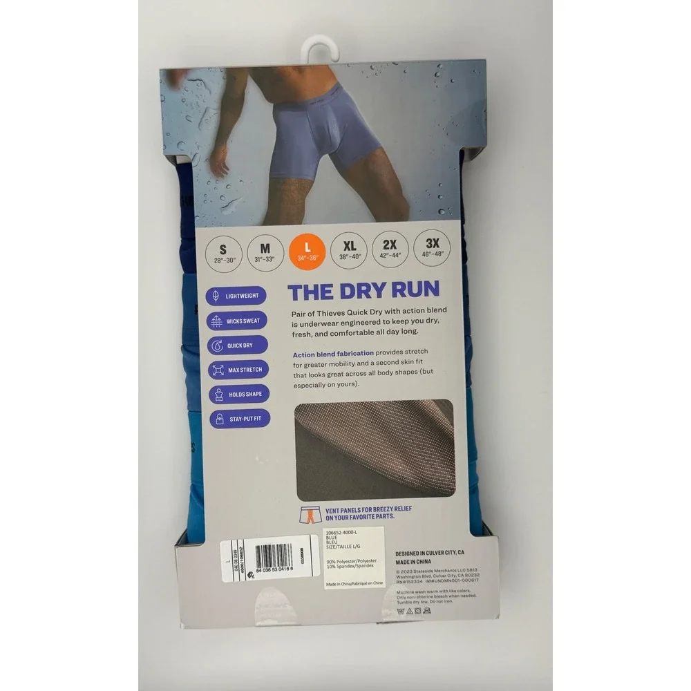 NWT Pair of Thieves Quick Dry Action Blend Boxer Briefs 3 Pack Blue Mens Sz L